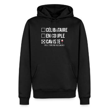 Célibataire En Couple Caviste Vigneron Vin Humour - Sweat à capuche Premium bio Homme - noir - Devant - Nico (187cm)