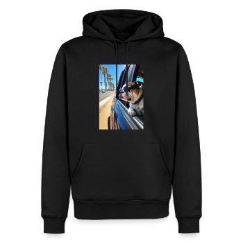 Englische Bulldogge Sonnenbrille Strand Palmen - Männer Premium Bio Hoodie - Schwarz - Vorne - Nico (187cm)