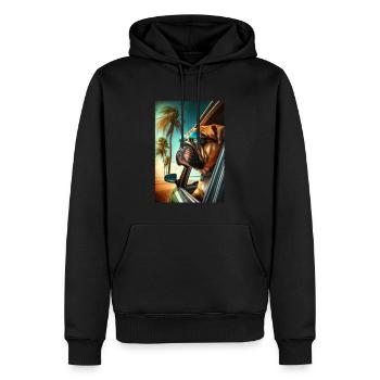 Englische Bulldogge Sonnenbrille Strand Palmen - Männer Premium Bio Hoodie - Schwarz - Vorne - Nico (187cm)