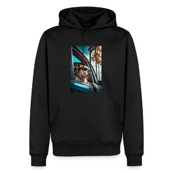 Englische Bulldogge Sonnenbrille Strand Palmen - Männer Premium Bio Hoodie - Schwarz - Vorne - Nico (187cm)