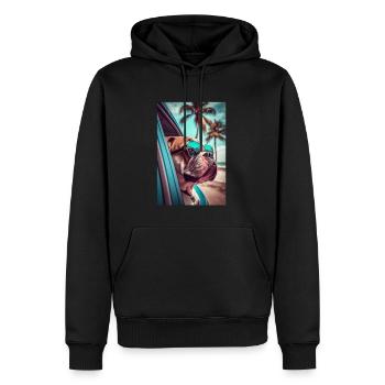 Englische Bulldogge Sonnenbrille Strand Palmen - Männer Premium Bio Hoodie - Schwarz - Vorne - Nico (187cm)