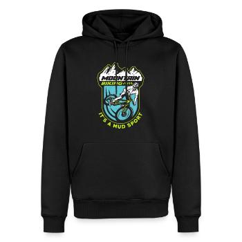 Le VTT c’est un cycliste de course de sport de boue - Sweat à capuche Premium bio Homme - noir - Devant - Nico (187cm)
