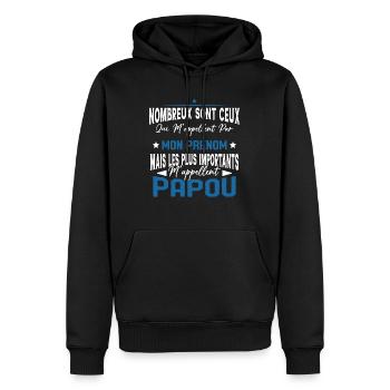 Les plus importants Mappellent Papou Humour Cadeau - Sweat à capuche Premium bio Homme - noir - Devant - Nico (187cm)