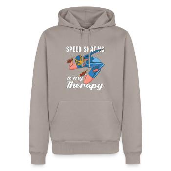 Le patinage de vitesse est ma thérapie Patins à glace courte piste - Sweat à capuche Premium bio Homme - taupe - Devant - Nico (187cm)