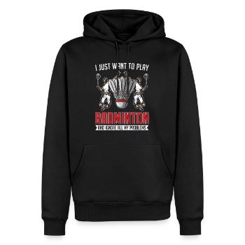 Badminton Je veux juste jouer à la raquette Joueur de sport - Sweat à capuche Premium bio Homme - noir - Devant - Nico (187cm)