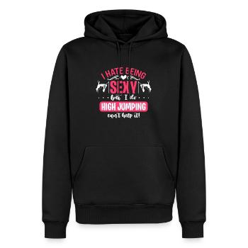 Saut en hauteur Je déteste être sexy mais j’adore courir - Sweat à capuche Premium bio Homme - noir - Devant - Nico (187cm)