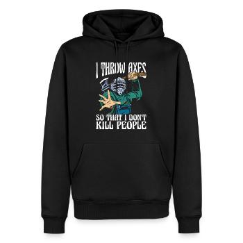 Lancer de hache Je lance des haches pour que je travaille le bois - Sweat à capuche Premium bio Homme - noir - Devant - Nico (187cm)