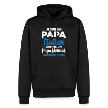 Homme Papa Pizzaiolo Italien Humour Cadeau - Sweat à capuche Premium bio Homme - noir - Devant - Nico (187cm)
