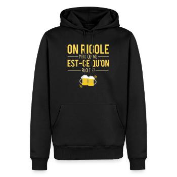 On rigole mais quand est-ce qu'on picole apéro - Sweat à capuche Premium bio Homme - noir - Devant - Nico (187cm)