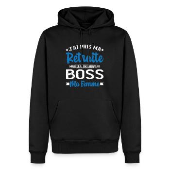 Nouveau Boss Ma Femme Humour Cadeau Retraite - Sweat à capuche Premium bio Homme - noir - Devant - Nico (187cm)