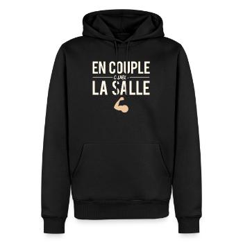En couple avec la salle monsieur muscle sport - Sweat à capuche Premium bio Homme - noir - Devant - Nico (187cm)