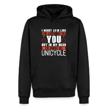 Monocycle J’ai peut-être l’air d’écouter Vélo - Sweat à capuche Premium bio Homme - noir - Devant - Nico (187cm)