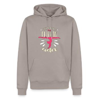 Contorsion ici pour regarder ma gymnastique acrobatique - Sweat à capuche Premium bio Homme - taupe - Devant - Nico (187cm)