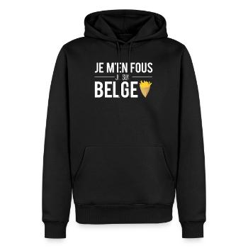 Je m'en fous je suis belge belgique humour - Sweat à capuche Premium bio Homme - noir - Devant - Nico (187cm)