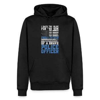 Un policier soutient le bleu pour les forces de l’ordre - Sweat à capuche Premium bio Homme - noir - Devant - Nico (187cm)
