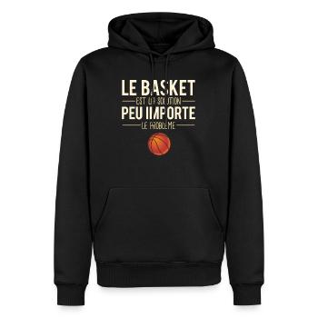 Blague basket problème solution humour sport - Sweat à capuche Premium bio Homme - noir - Devant - Nico (187cm)