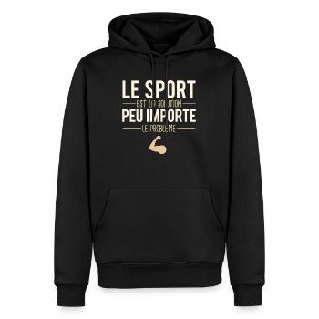 Le sport est la solution blague sportif humour - Sweat à capuche Premium bio Homme - noir - Devant - Nico (187cm)