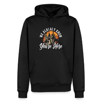 German Shepherd We Already Know You're Here Canine - Men’s Premium Organic Hoodie - black - Front - Nico (187cm)