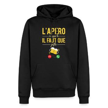 L'apéro m'appelle il faut que je file bière - Sweat à capuche Premium bio Homme - noir - Devant - Nico (187cm)