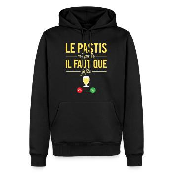 Le pastis m'appelle blague alcool jaune humour - Sweat à capuche Premium bio Homme - noir - Devant - Nico (187cm)