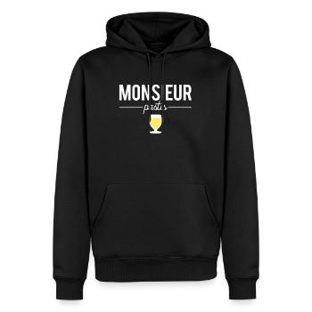 Monsieur pastis jaune blague amateur pastis - Sweat à capuche Premium bio Homme - noir - Devant - Nico (187cm)