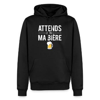 Attends je finis ma bière mousse pression humour - Sweat à capuche Premium bio Homme - noir - Devant - Nico (187cm)