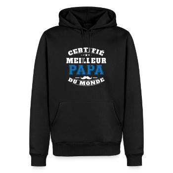 Certifié meilleur papa du monde - Sweat à capuche Premium bio Homme - noir - Devant - Nico (187cm)