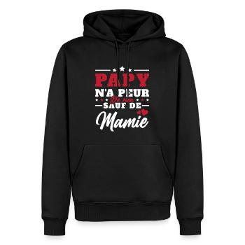 Homme Papi Papy Grand-père N'a Peur De Rien - Sweat à capuche Premium bio Homme - noir - Devant - Nico (187cm)