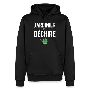 Jardinier qui déchire papa jardinier jardin humour - Sweat à capuche Premium bio Homme - noir - Devant - Nico (187cm)