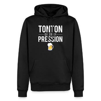 Tonton qui gère la pression mousse pression humour - Sweat à capuche Premium bio Homme - noir - Devant - Nico (187cm)