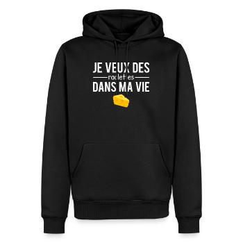 Je veux des raclettes dans ma vie fromage humour - Sweat à capuche Premium bio Homme - noir - Devant - Nico (187cm)