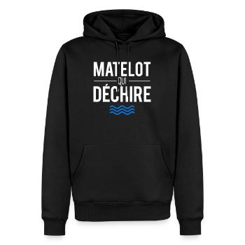 Matelot qui déchire capitaine bateau humour - Sweat à capuche Premium bio Homme - noir - Devant - Nico (187cm)
