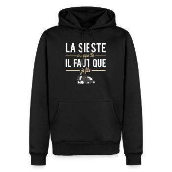 La sieste m'appelle il faut que je file fatigue - Sweat à capuche Premium bio Homme - noir - Devant - Nico (187cm)