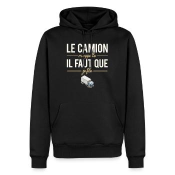 Le camion m'appelle il faut que je file routier - Sweat à capuche Premium bio Homme - noir - Devant - Nico (187cm)