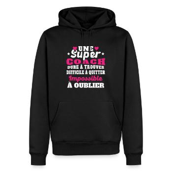 Une Super Coach Idée Femme Cadeau Humour - Sweat à capuche Premium bio Homme - noir - Devant - Nico (187cm)