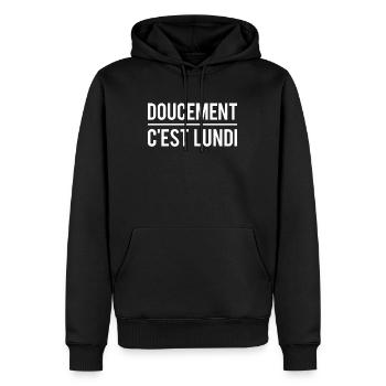 Doucement c'est lundi matin réveil humour - Sweat à capuche Premium bio Homme - noir - Devant - Nico (187cm)