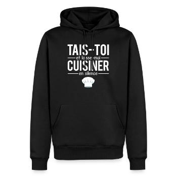Tais-toi et laisse-moi cuisinier en silence - Sweat à capuche Premium bio Homme - noir - Devant - Nico (187cm)