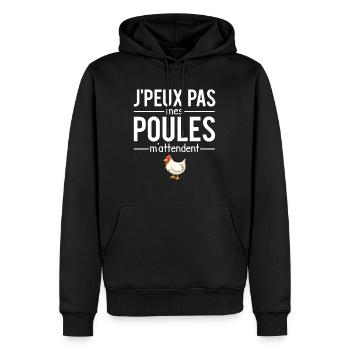 J'peux pas mes poules m'attendent fermier humour - Sweat à capuche Premium bio Homme - noir - Devant - Nico (187cm)