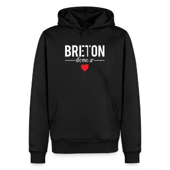 Breton d'amour meilleur breton humour - Sweat à capuche Premium bio Homme - noir - Devant - Nico (187cm)