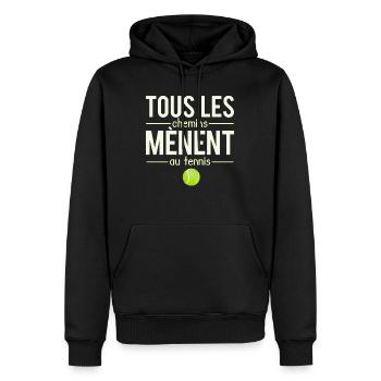 Tous les chemins mènent au tennis sport humour - Sweat à capuche Premium bio Homme - noir - Devant - Nico (187cm)