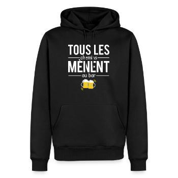 Tous les chemins mènent au bar apéro alcool humour - Sweat à capuche Premium bio Homme - noir - Devant - Nico (187cm)
