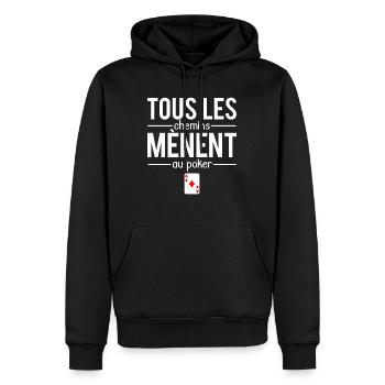 Tous les chemins mènent au poker cartes humour - Sweat à capuche Premium bio Homme - noir - Devant - Nico (187cm)