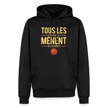 Tous les chemins mènent au basket sport humour - Sweat à capuche Premium bio Homme - noir - Devant - Nico (187cm)