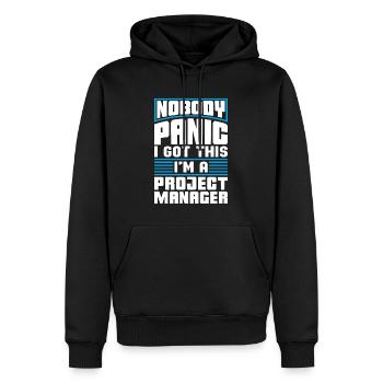 Gestion de projet Personne ne panique J’ai ce manager - Sweat à capuche Premium bio Homme - noir - Devant - Nico (187cm)