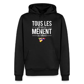 Tous les chemins mènent au billard humour - Sweat à capuche Premium bio Homme - noir - Devant - Nico (187cm)