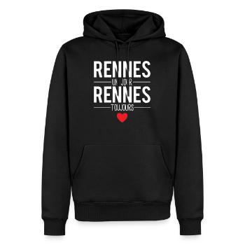 Rennes un jour rennes toujours rennais humour - Sweat à capuche Premium bio Homme - noir - Devant - Nico (187cm)