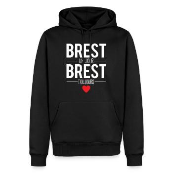 Brest un jour brest toujours cadeau brestois - Sweat à capuche Premium bio Homme - noir - Devant - Nico (187cm)