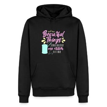 Point de croix De belles choses se réunissent Coudre - Sweat à capuche Premium bio Homme - noir - Devant - Nico (187cm)