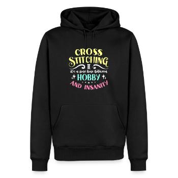 Le point de croix C’est une fine ligne entre la couture - Sweat à capuche Premium bio Homme - noir - Devant - Nico (187cm)