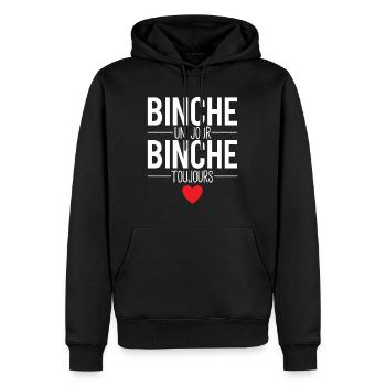 Binche un jour binche toujours cadeau binchois - Sweat à capuche Premium bio Homme - noir - Devant - Nico (187cm)
